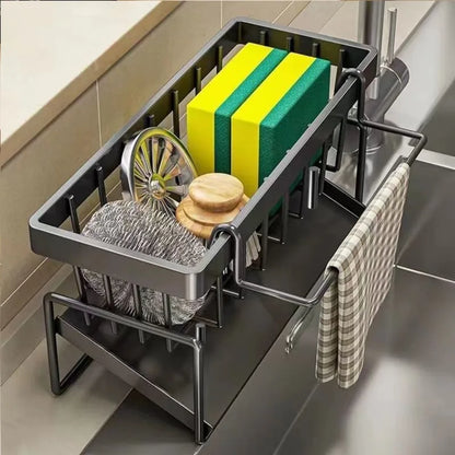 Kitchen Sink Sponge Holder & Drain Rack with Hanging Hook