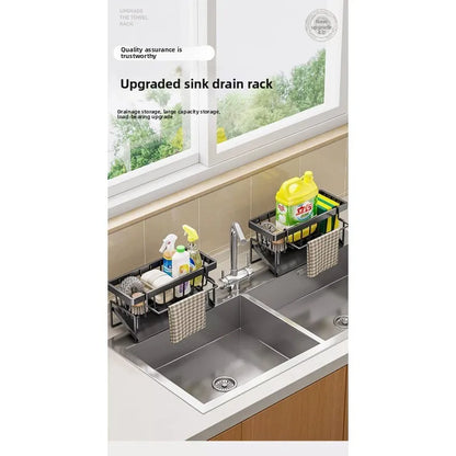 Kitchen Sink Sponge Holder & Drain Rack with Hanging Hook
