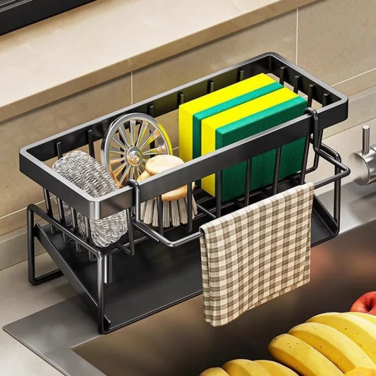Kitchen Sink Sponge Holder & Drain Rack with Hanging Hook