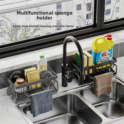 Kitchen Sink Sponge Holder & Drain Rack with Hanging Hook
