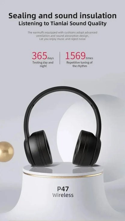 P47 Wireless Bluetooth Headphones with Mic & HiFi Bass