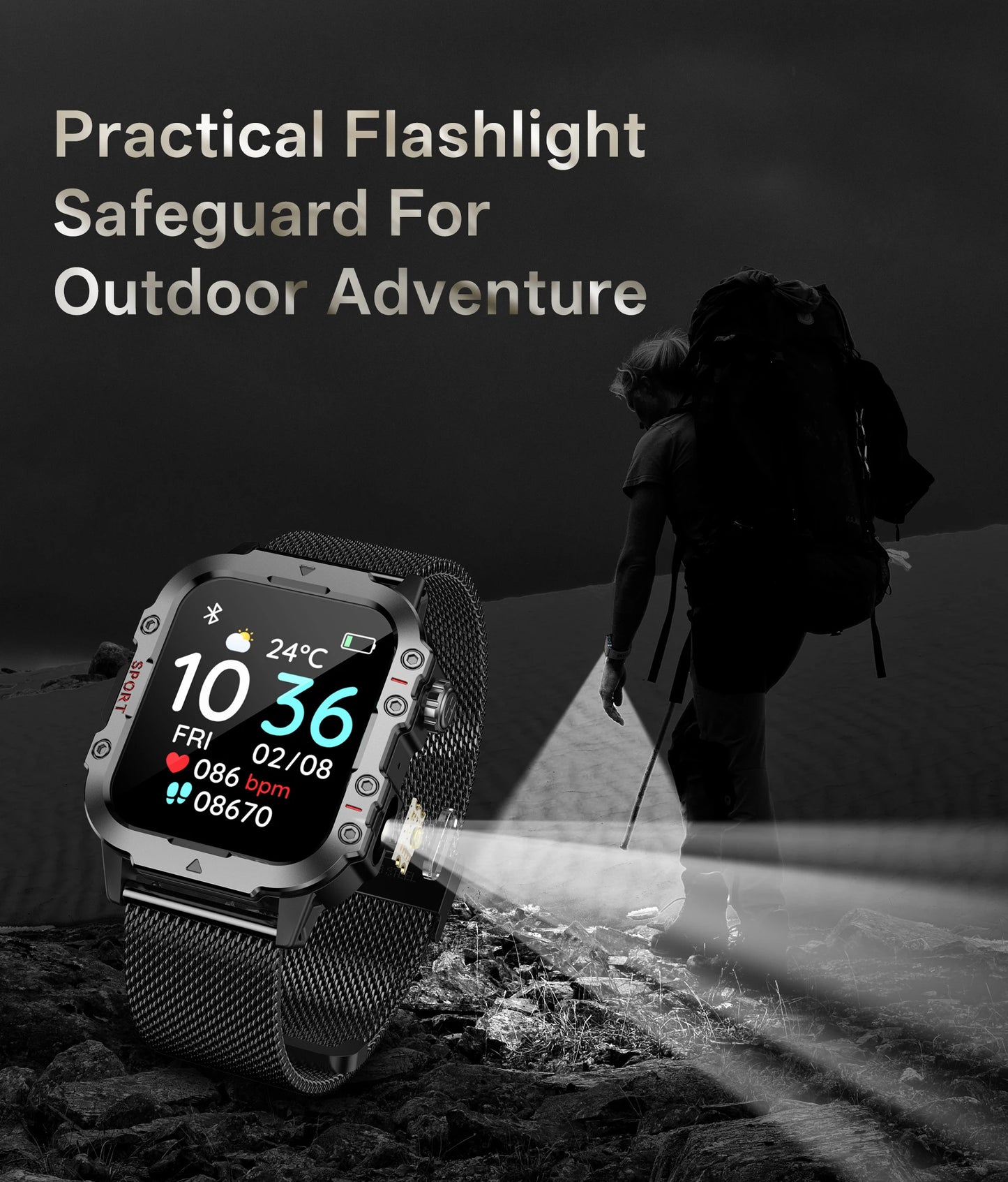 Military Smart Watch with BT Calls & Fitness Tracker