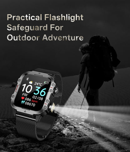 Military Smart Watch with BT Calls & Fitness Tracker