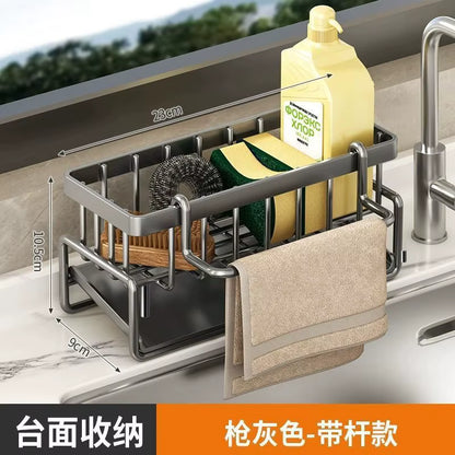 Kitchen Sink Sponge Holder & Drain Rack with Hanging Hook