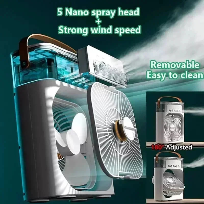 3-in-1 Mini Air Cooler Fan with Humidifier & LED Light