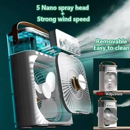 3-in-1 Mini Air Cooler Fan with Humidifier & LED Light