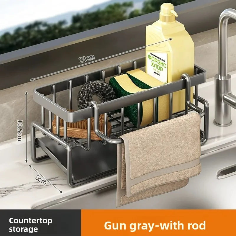 Kitchen Sink Sponge Holder & Drain Rack with Hanging Hook