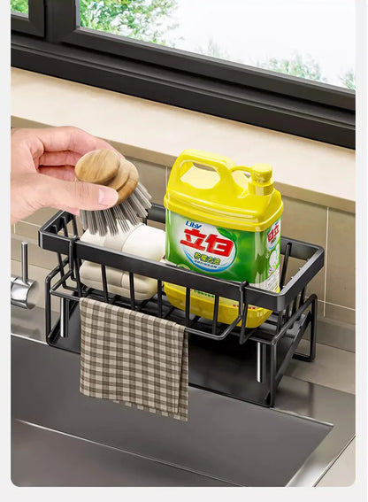 Kitchen Sink Sponge Holder & Drain Rack with Hanging Hook