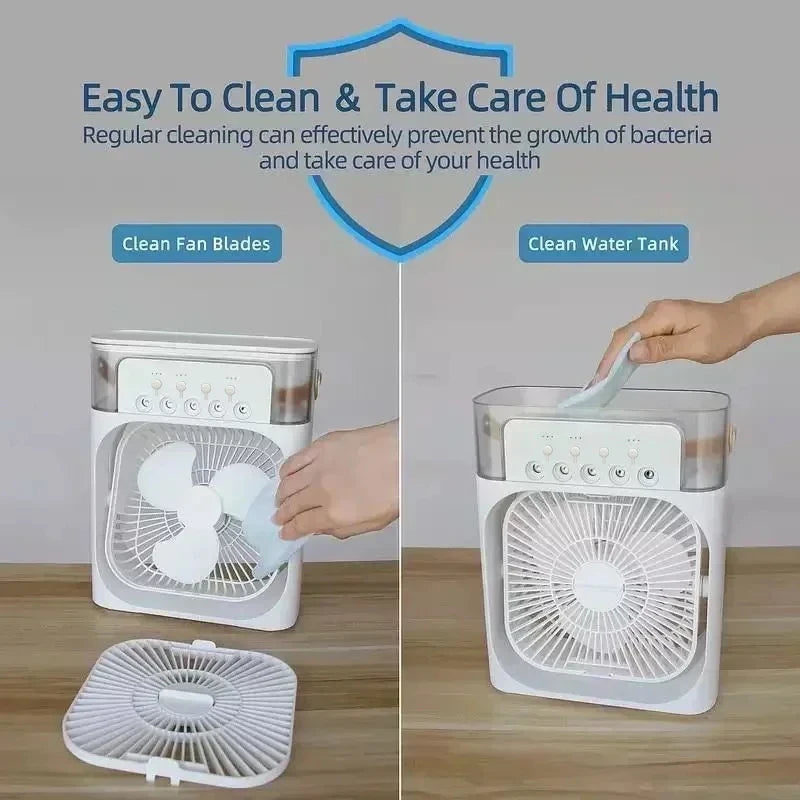 3-in-1 Mini Air Cooler Fan with Humidifier & LED Light