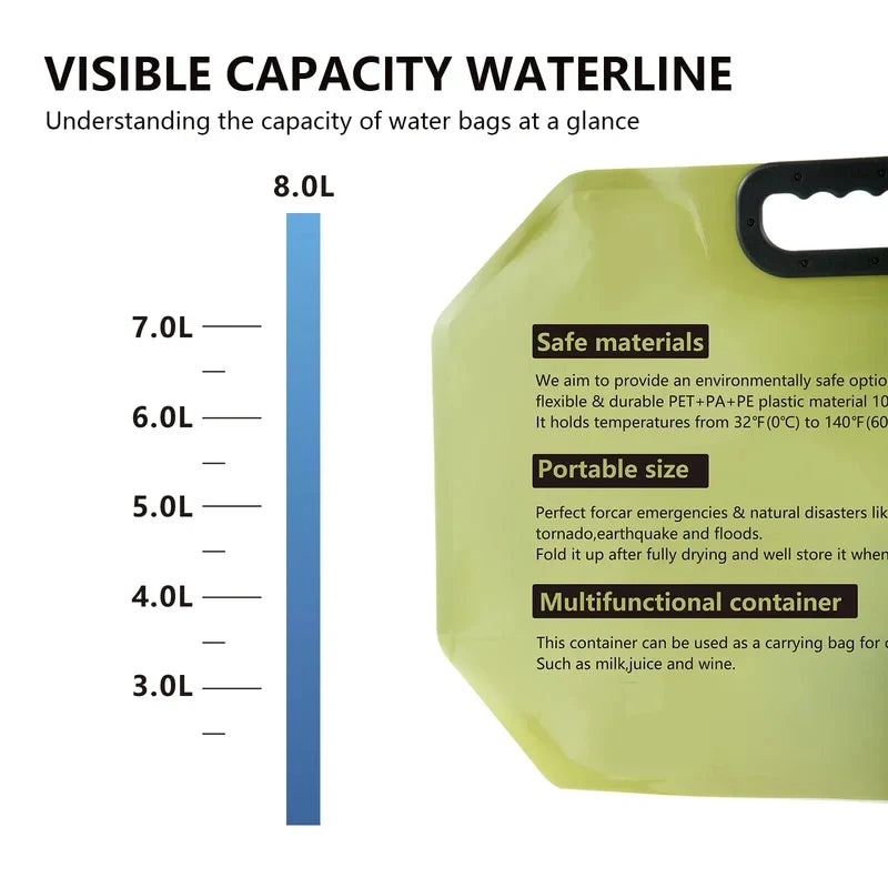 8L Foldable Food-Grade Water Storage Bag for Camping, Hiking & Travel