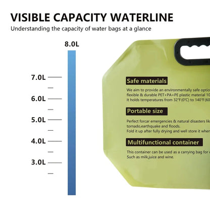 8L Foldable Food-Grade Water Storage Bag for Camping, Hiking & Travel