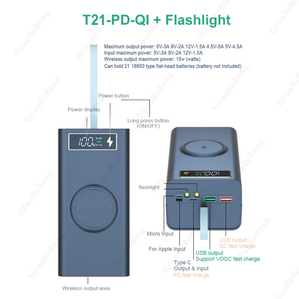 Portable Power Bank with Wireless Charging & LED Display