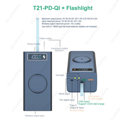 Portable Power Bank with Wireless Charging & LED Display