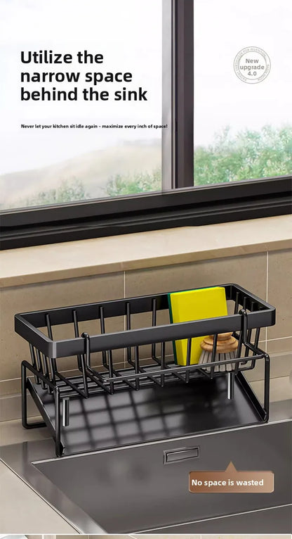 Kitchen Sink Sponge Holder & Drain Rack with Hanging Hook