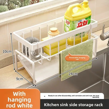 Kitchen Sink Sponge Holder & Drain Rack with Hanging Hook