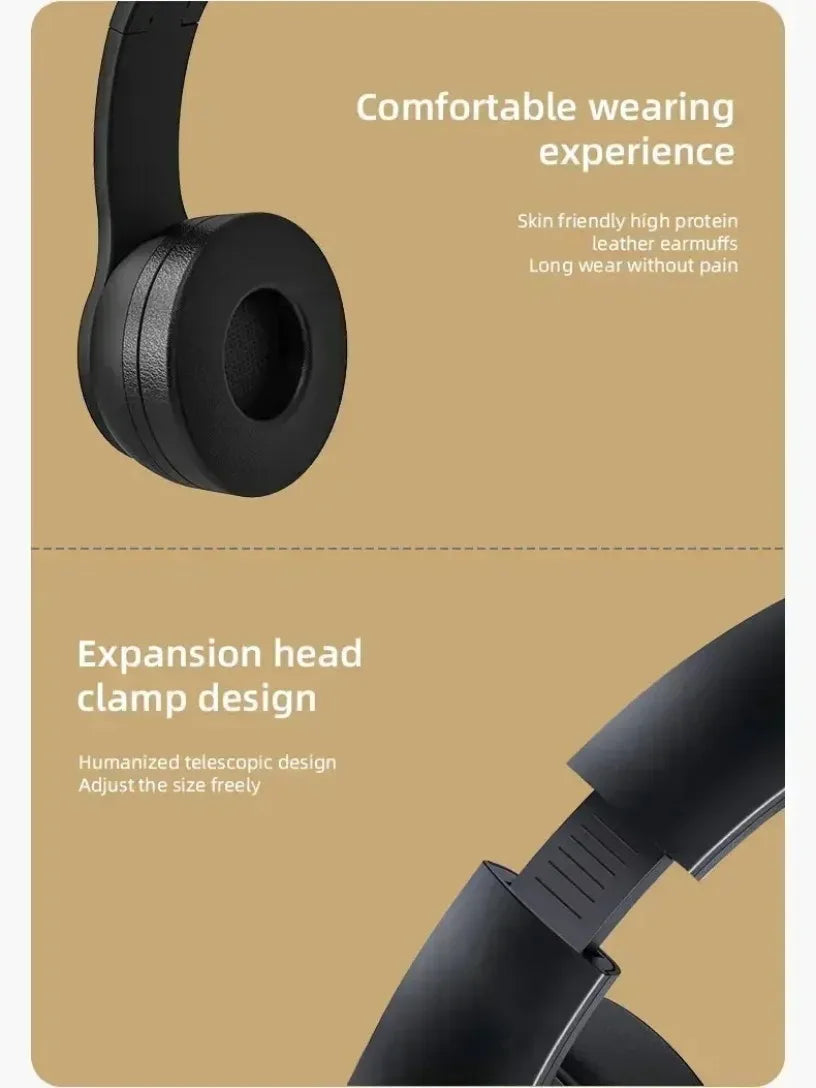 P47 Wireless Bluetooth Headphones with Mic & HiFi Bass