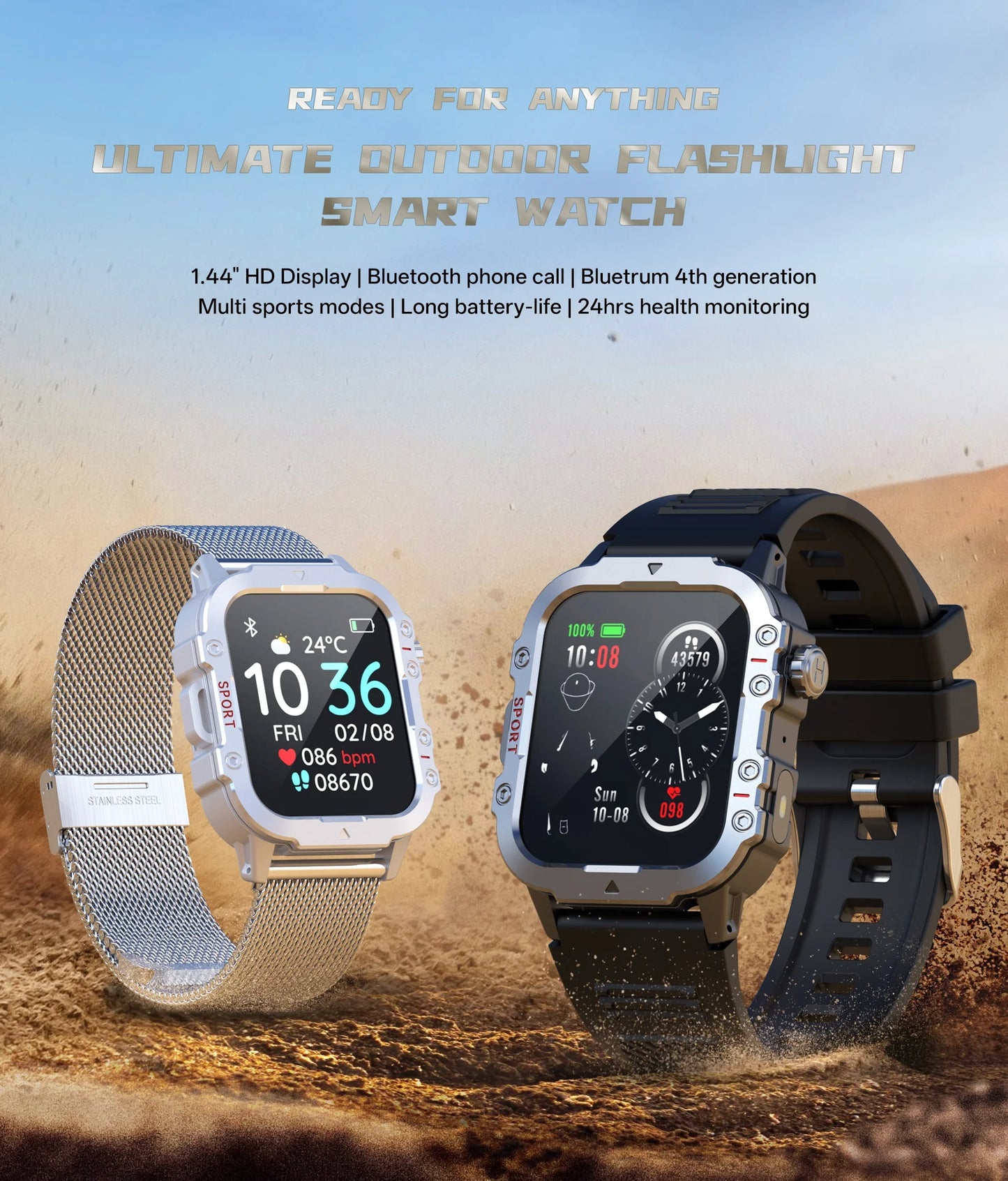 Military Smart Watch with BT Calls & Fitness Tracker