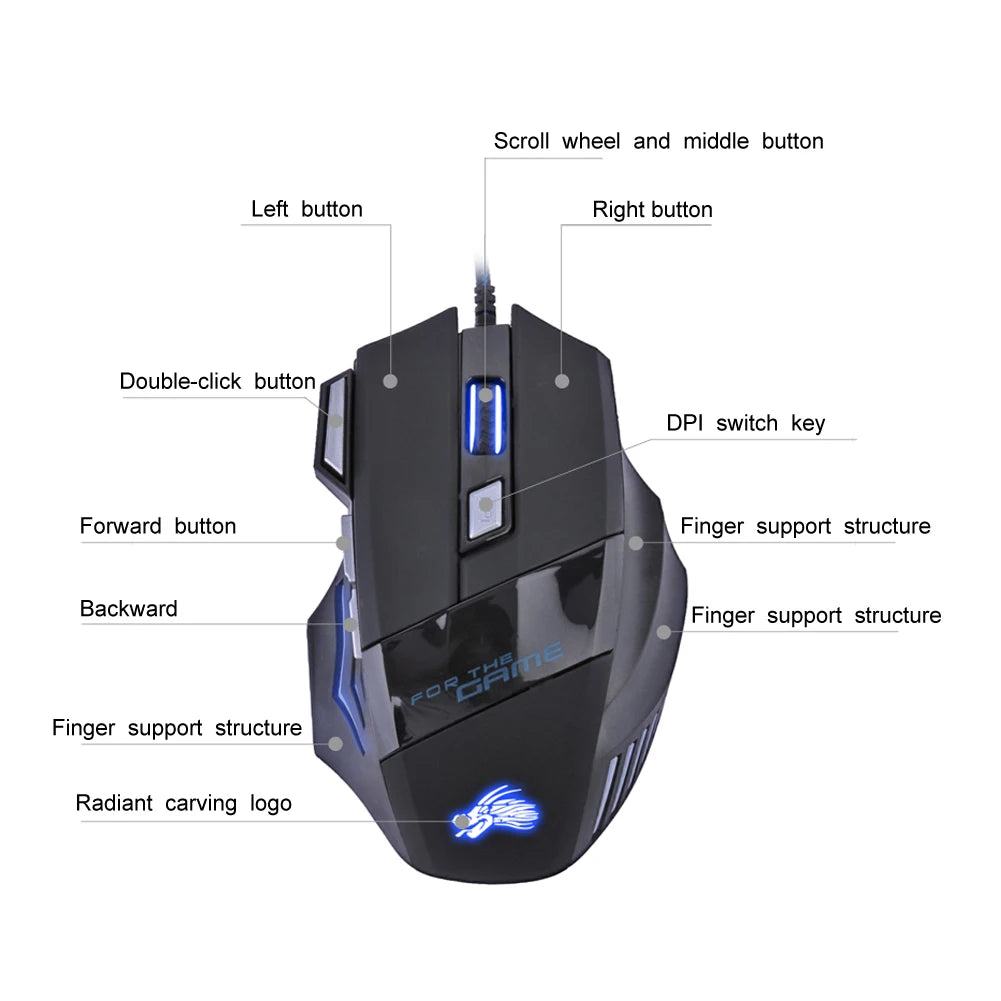 USB Wired Gaming Mouse, 5500 DPI RGB, 7-Button Ergonomic