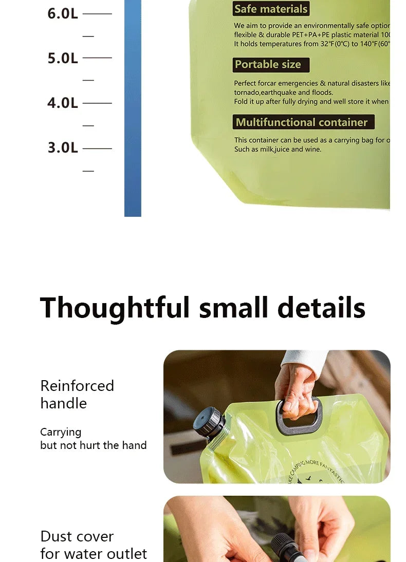 8L Foldable Food-Grade Water Storage Bag for Camping, Hiking & Travel