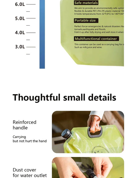 8L Foldable Food-Grade Water Storage Bag for Camping, Hiking & Travel