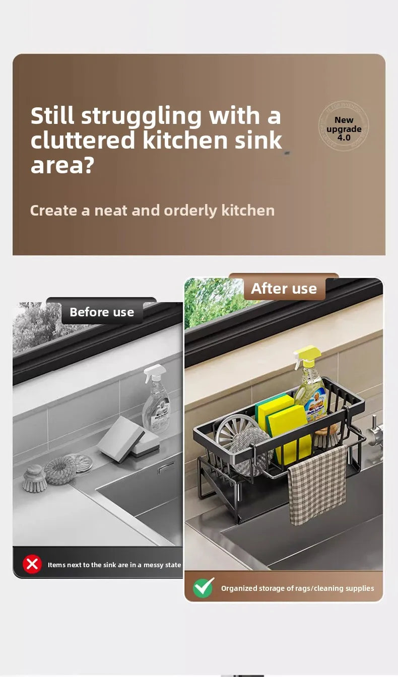 Kitchen Sink Sponge Holder & Drain Rack with Hanging Hook