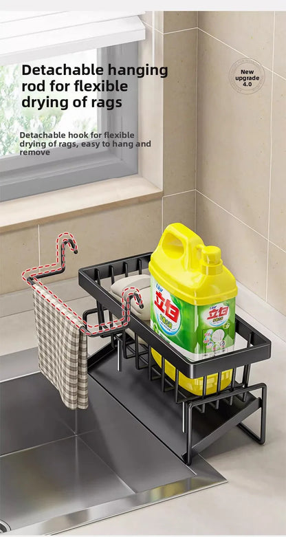 Kitchen Sink Sponge Holder & Drain Rack with Hanging Hook