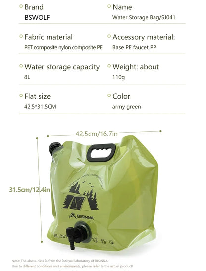 8L Foldable Food-Grade Water Storage Bag for Camping, Hiking & Travel