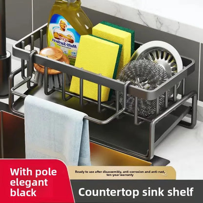 Kitchen Sink Sponge Holder & Drain Rack with Hanging Hook