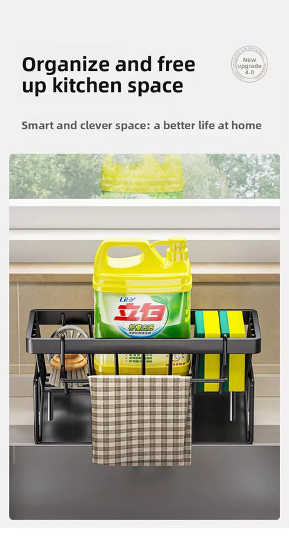 Kitchen Sink Sponge Holder & Drain Rack with Hanging Hook